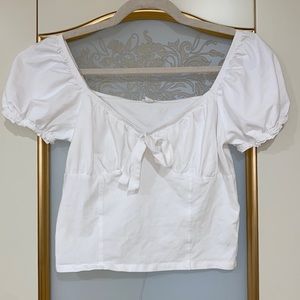 Garage White Off the Shoulder Crop Top Balloon Sleeve